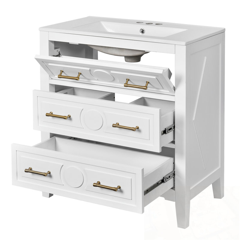 Meuble-lavabo avec lavabo et 3 tiroirs, Blanc
