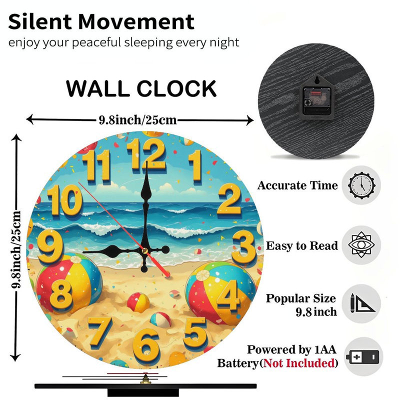 Plage, été, océan, horloge, chiffres, boules de sable