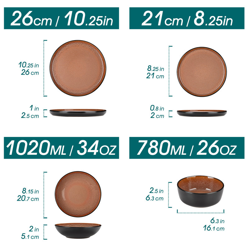 16 Pieces Dinnerware, Pocelain Round Plate, Dinner Plate, Dessert Plate, Soup Bowl And Bowl With Vertical Edge, Serve For 4 Person, Blue And Black