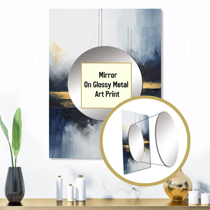 Tempête de marbre bleu et jaune IV - peinture abstraite, miroir mural moderne unique, impression sur métal, 32 po x 24 po