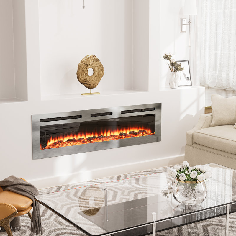 Wall Mounted & Recessed Electric Fireplace With 12 Flame Colors, 17" H x 60" W x 8.11" D
