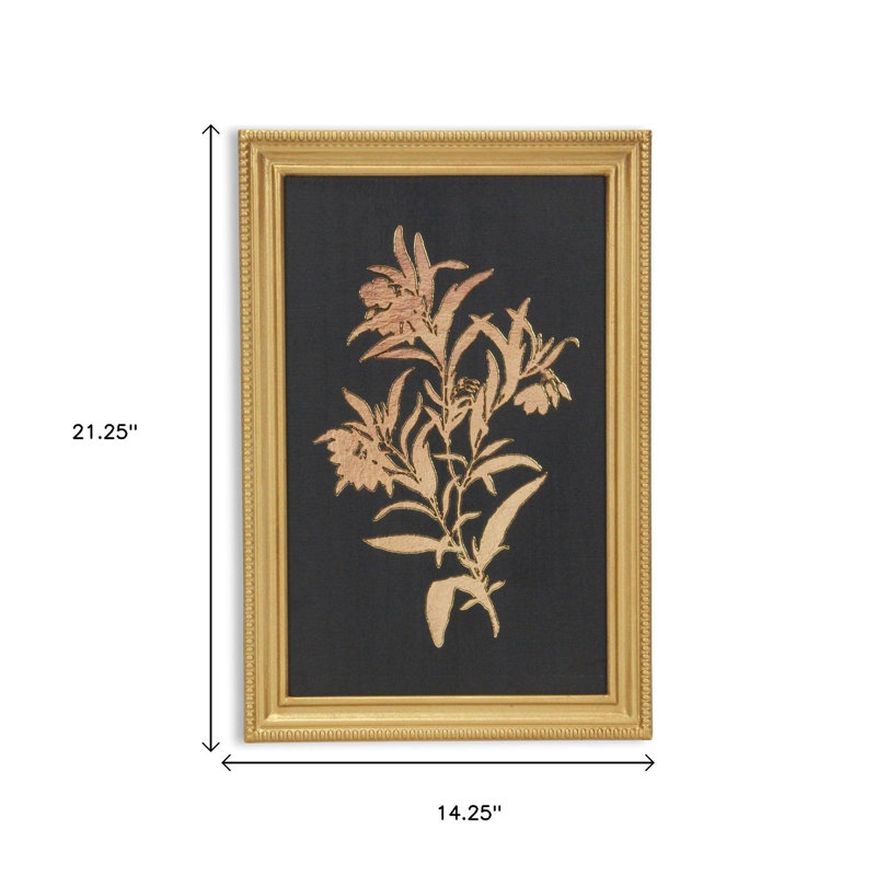 Art encadré en bois avec bouquet de fleurs noires et or 21 "X 14"