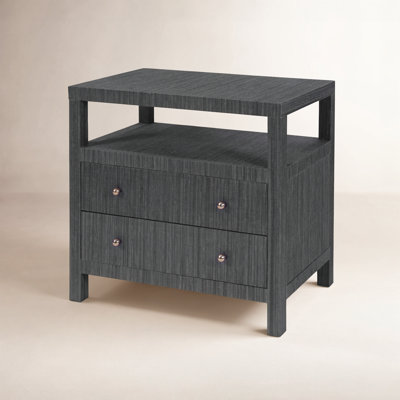 Celine 28 in. W Raffia 2 Drawer Nightstand with Shelf, Charcoal Gray