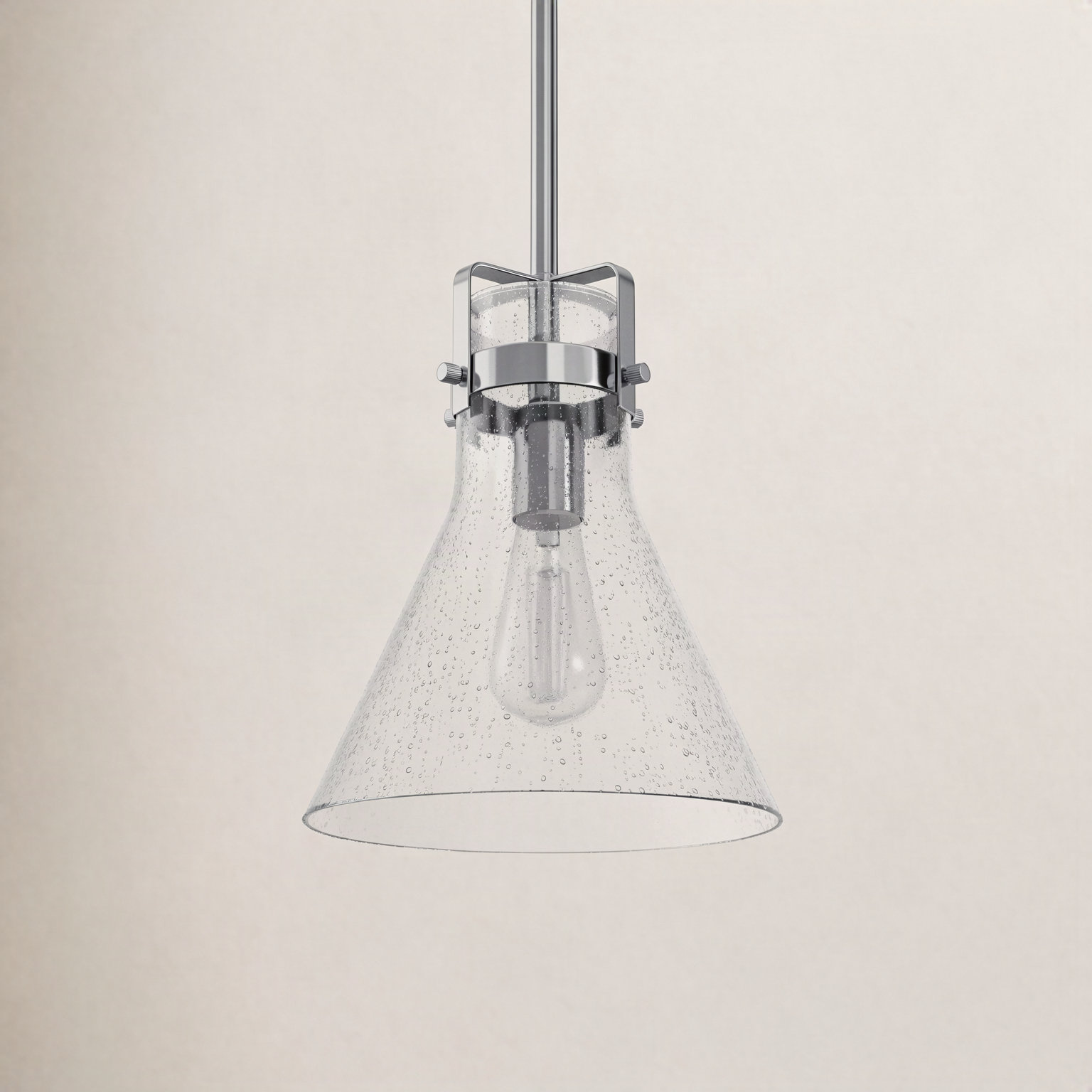 Mirri Single Light Glass Steel Dimmable Pendant, Polished Chrome