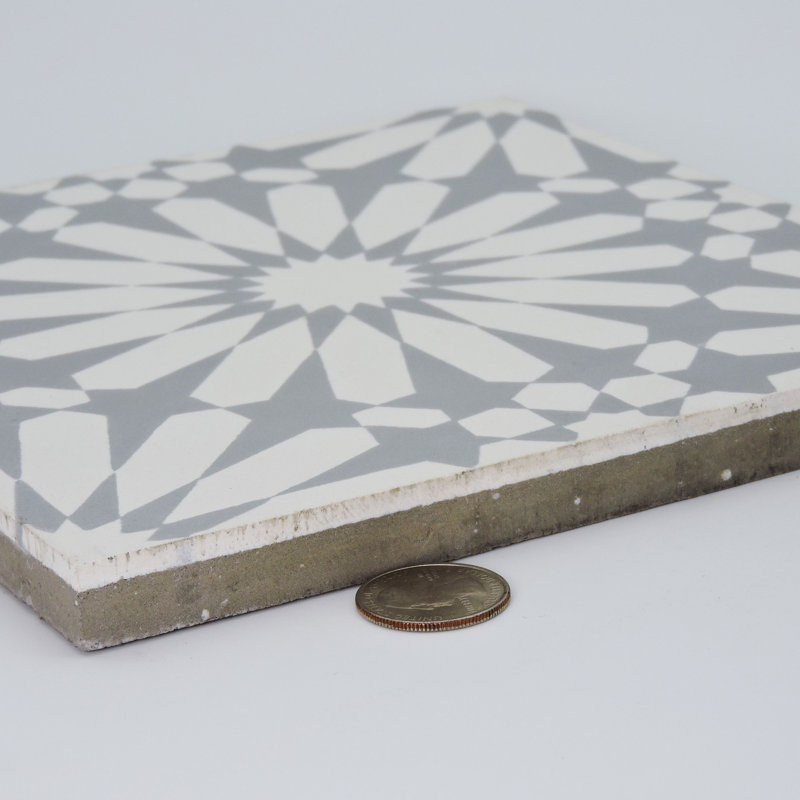Alhambra 8" x 8" Cement Singular Wall and Floor Tile, Gray
