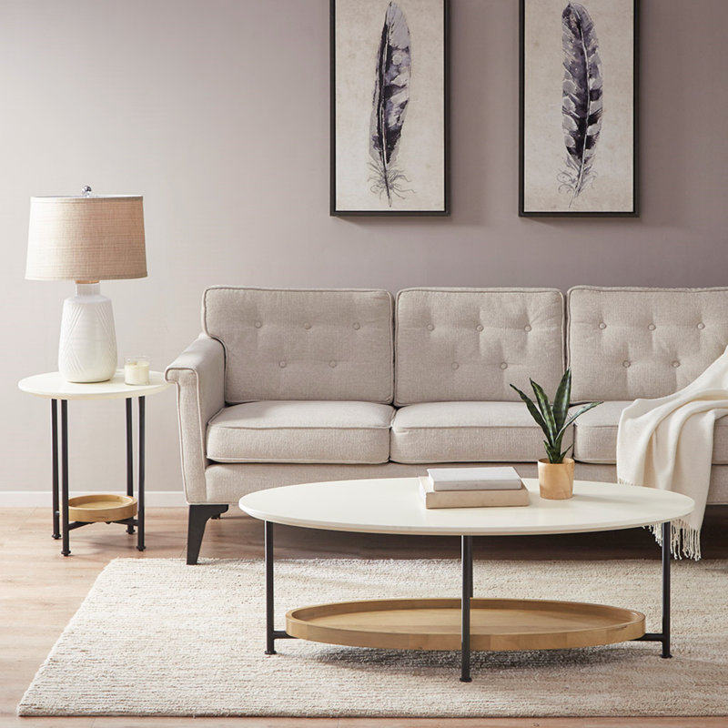 Table de bout, plateau blanc, tablette naturelle