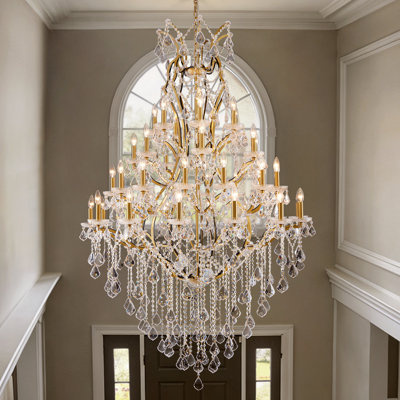 Lustre 42 lumières à intensité variable en cristal pour hauts plafonds