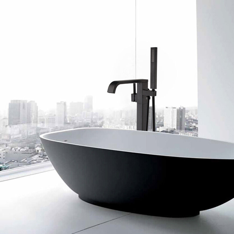 Floor Waterfall Faucet with Diverter, Matte Black