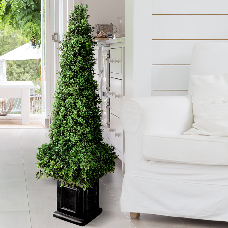 46'' Faux Boxwood Topiary in Stone Urn