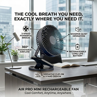 Table Fan 6" With Clip Black