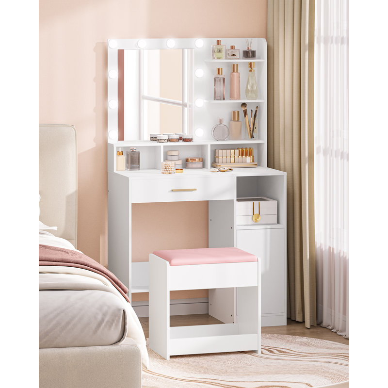 Dressing Table Stool, Soft Padded Vanity Stool, Makeup Chair with Non-Slip Foot Pads for Dressing Room, Bottom Storage, Bedroom, Entryway