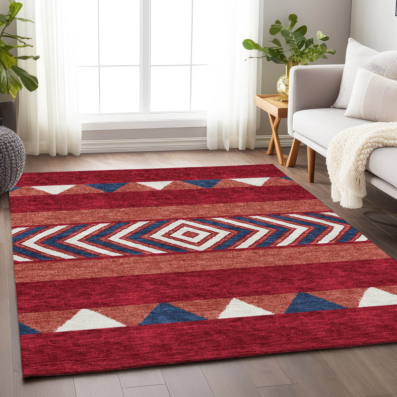 Tapis rouge Prisco lavable à la machine de qualité supérieure, Rectangle 2 pi 6 po x 3 pi 10 po