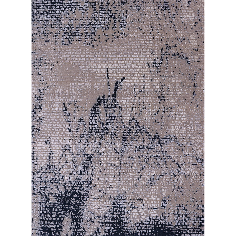Tapis brun / bleu à motif abstrait Brinnon, Rond 5 pi