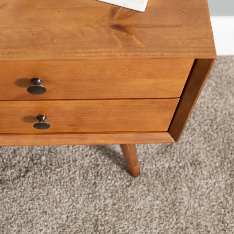 Gertz 2-Drawer Solid Wood Nightstand, Caramel