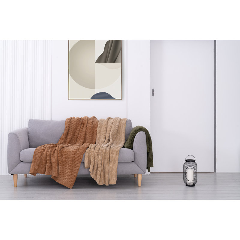 EverGrace Ginger Waffle Knit Cotton Throw Blanket