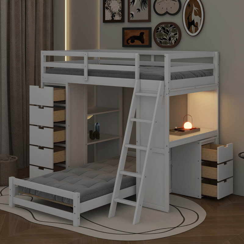 Lit superposé simple au-dessus de simple avec DEL et USB, Blanc