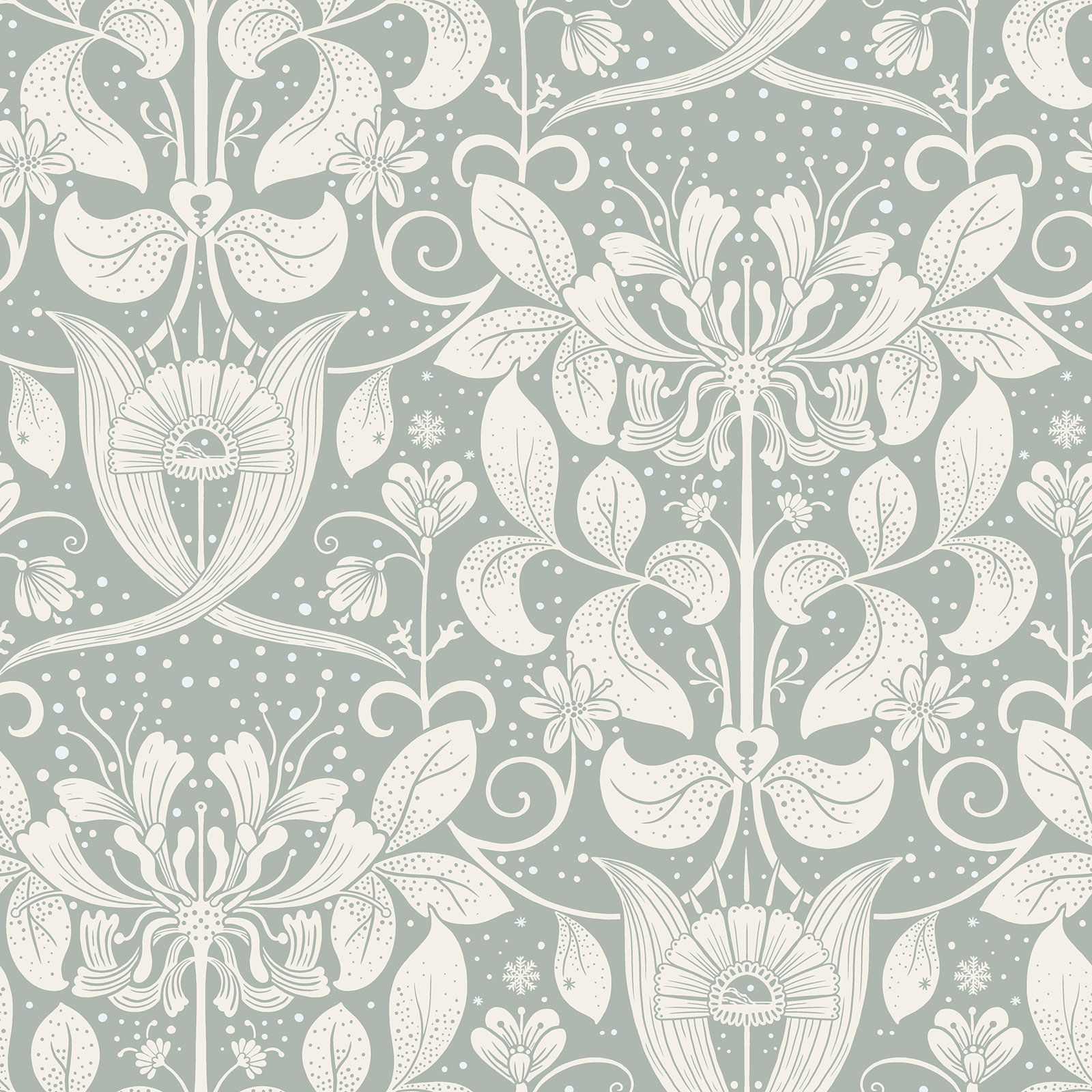 Leavy Floral Wallpaper, Blue/Beige