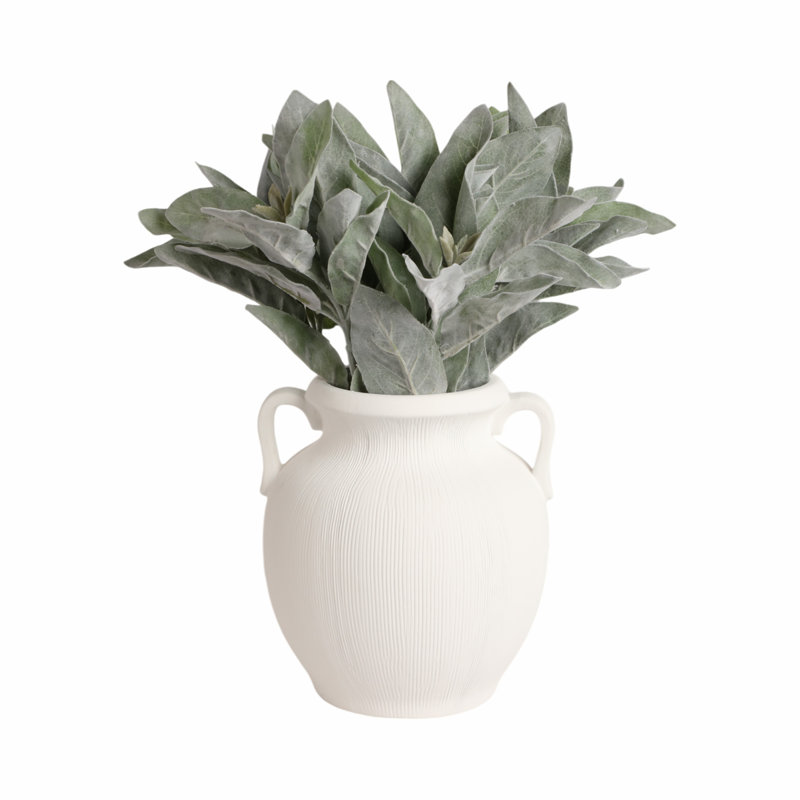Stoneware Table Vase, 10" H x 9" W x 8" D, White