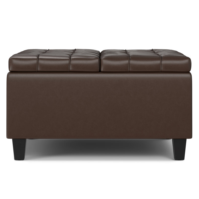 Harrison 30"W Upholstered Transitional Square Lift-Top Ottoman with Hidden Storage, Harrison Brown Faux Leather