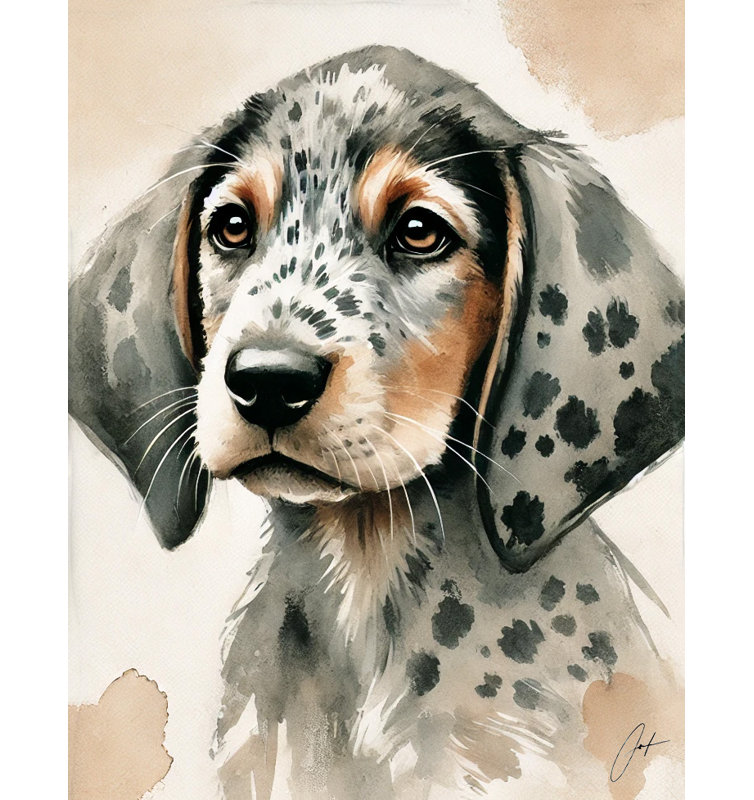 Chiot tacheté, aquarelle, art mural, 16" H x 12" W