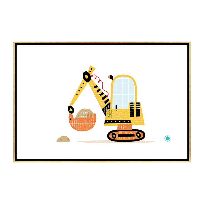 Excavator - impression d'art graphique, H 40 po x l 60 po x 1,5 po, Toile encadrée d'or, Pas de tapis