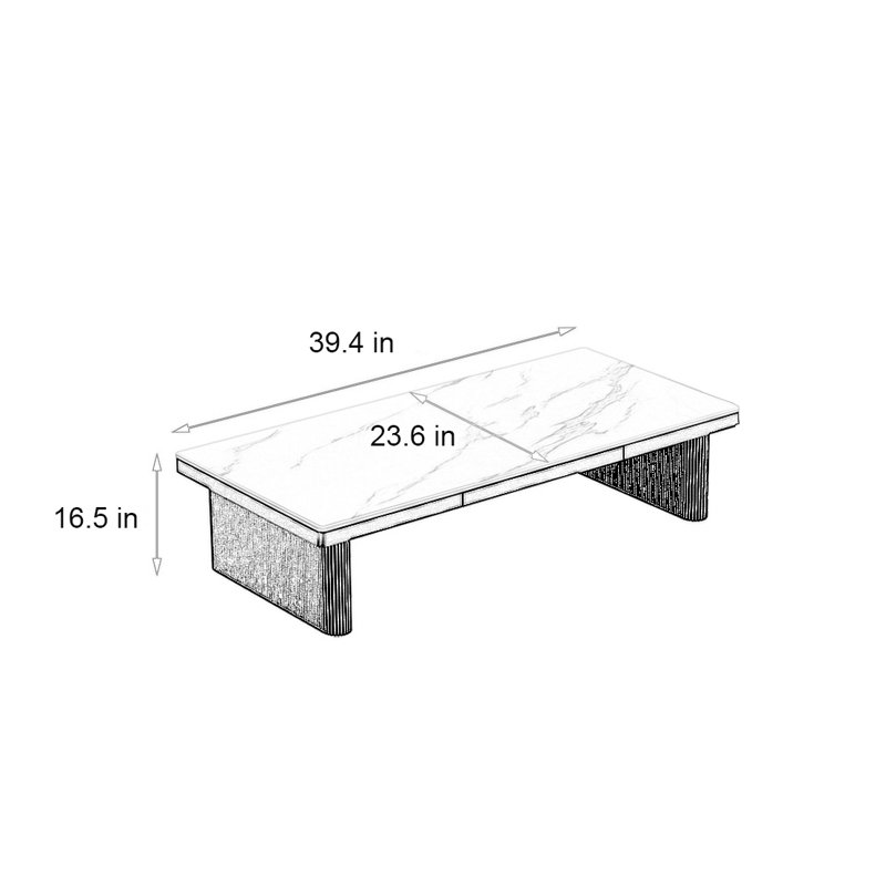 Modern rectangular rock plate coffee table, 16.5" H x 39.4" L x 23.6" W