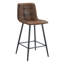 Deux chaises de bar en tissu brun, motif à carreaux, structure stable, pieds en métal noir, siège incurvé ergonomique à barres, pieds