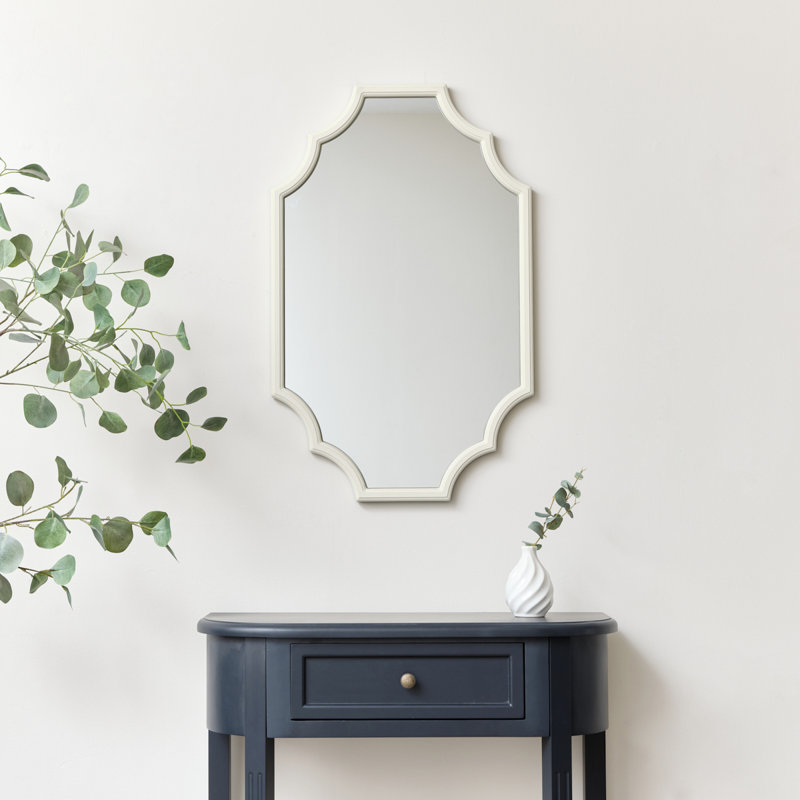 Satin Geometric Framed Wall Mirror 80Cm X 50Cm, White
