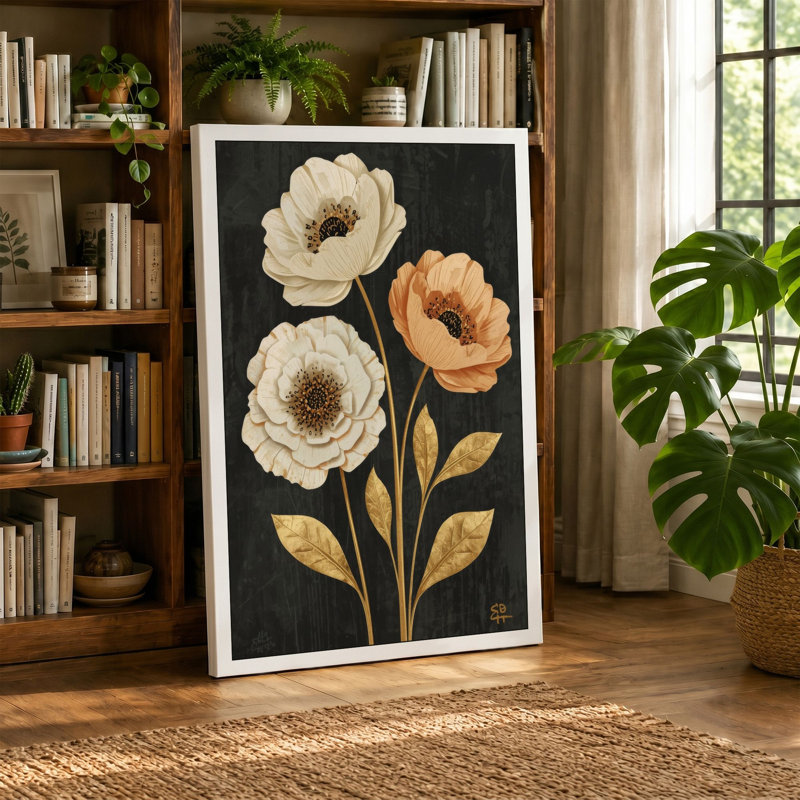 Three Blooms Botanical - Wrapped Canvas, Terracotta Border, 30x20 - 76.2 x 50.8 cm