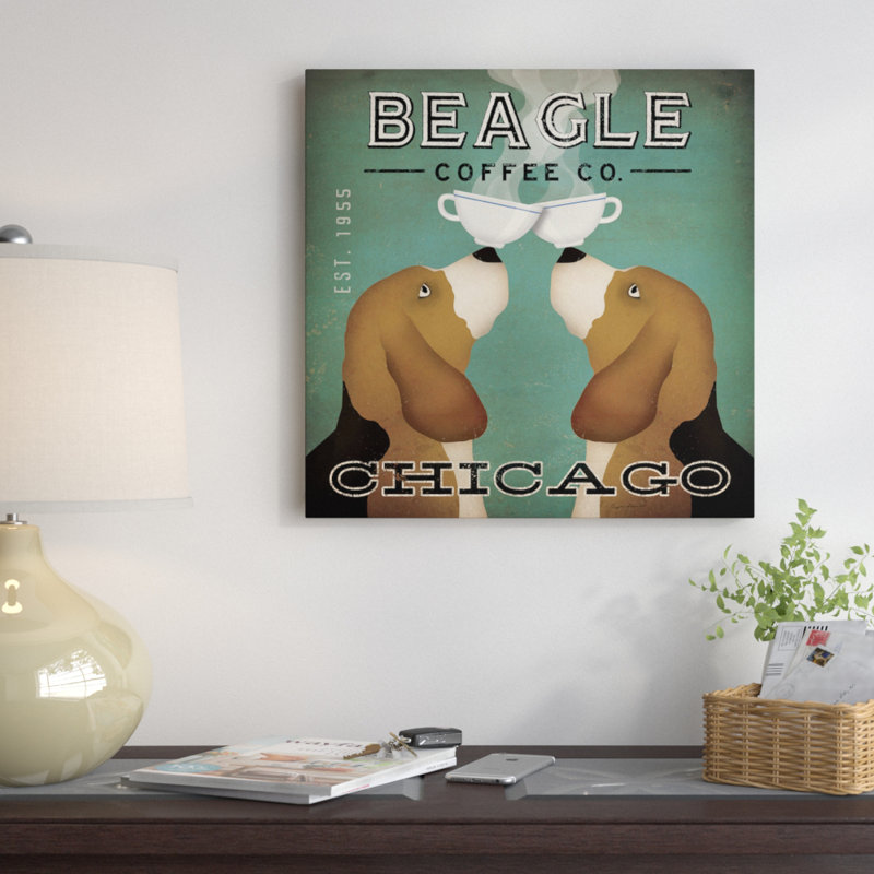 «Beagle Coffee» par Ryan Fowler, affiche vintage sur toile tendue, H 26 po x l 26 po x P 1,5 po