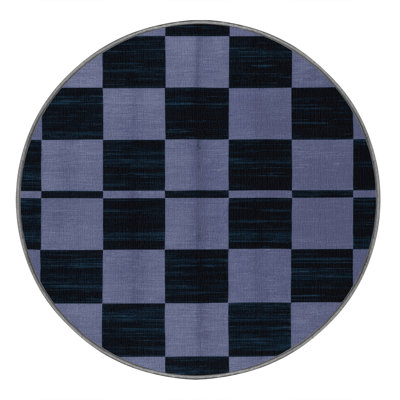 Machine Washable Checkered Gray Area Rug