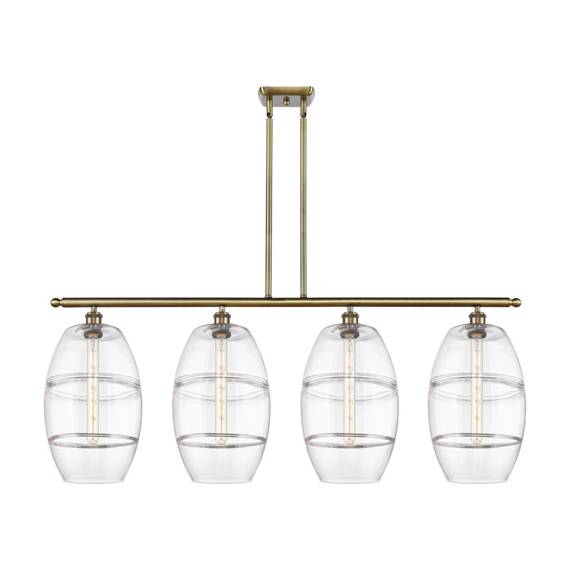 Luminaire suspendu rond / ovale pour îlot de cuisine à 4 lumières Dundrod, Transparent, Laiton antique