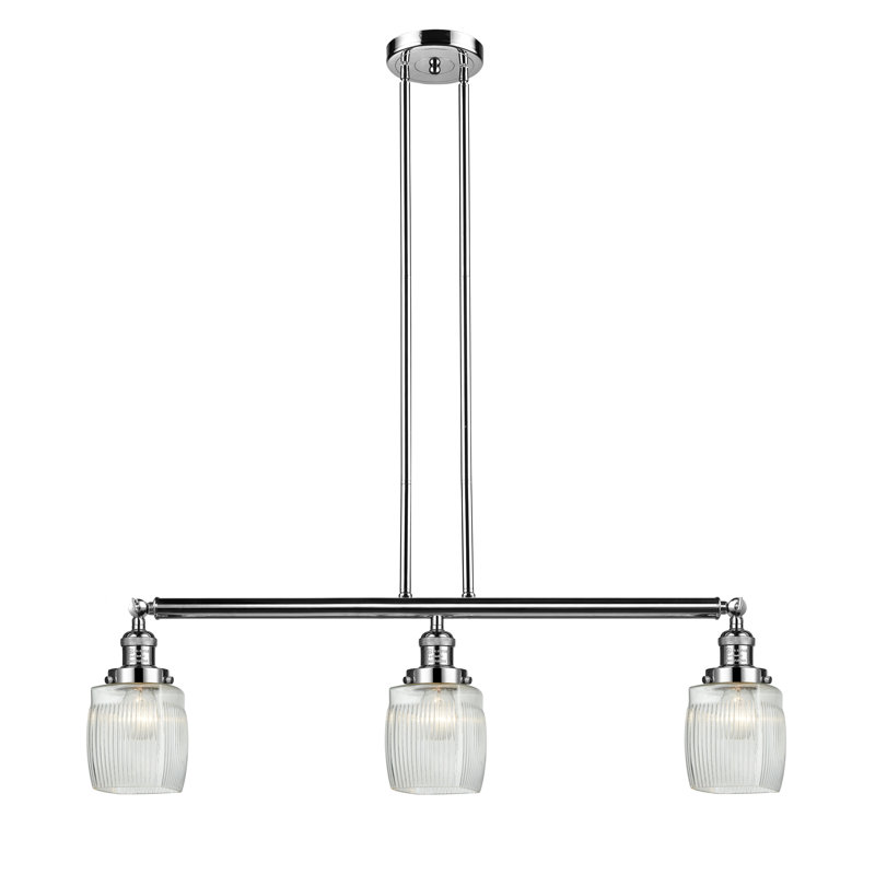 Luminaire suspendu linéaire à 3 lumières pour îlot de cuisine Saroyan, Nickel poli, Transparent, Ampoule non incluse
