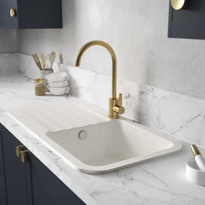 Abode Designs Dune 500mm W Single Bowl Granite Drop-In Kitchen Sink with 2 Faucet Holes