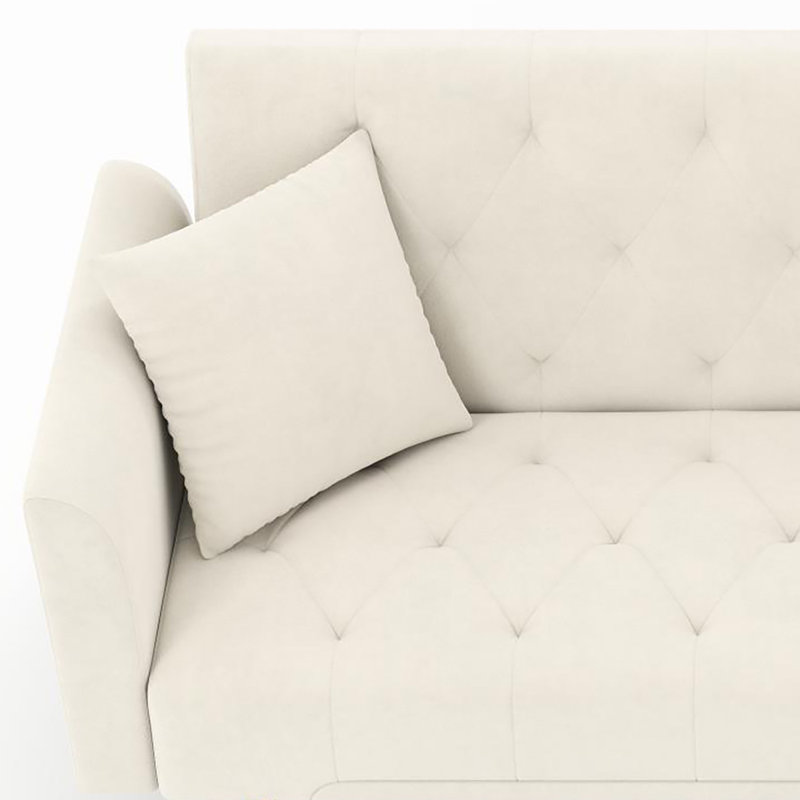 Canapé-lit en velours convertible avec 2 coussins, Beige