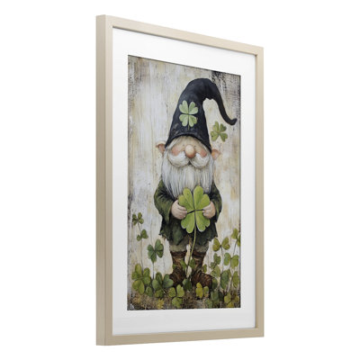 Cottage Shamrock Gnome Framed Print Under Glass, design by Tina LeCour