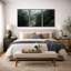 "Misty Forest Landscape", "Hazy Moody Dark Green River Nature", Tranquil Panoramic Modern Rustic Woodland Wall Art-91258538-119385155