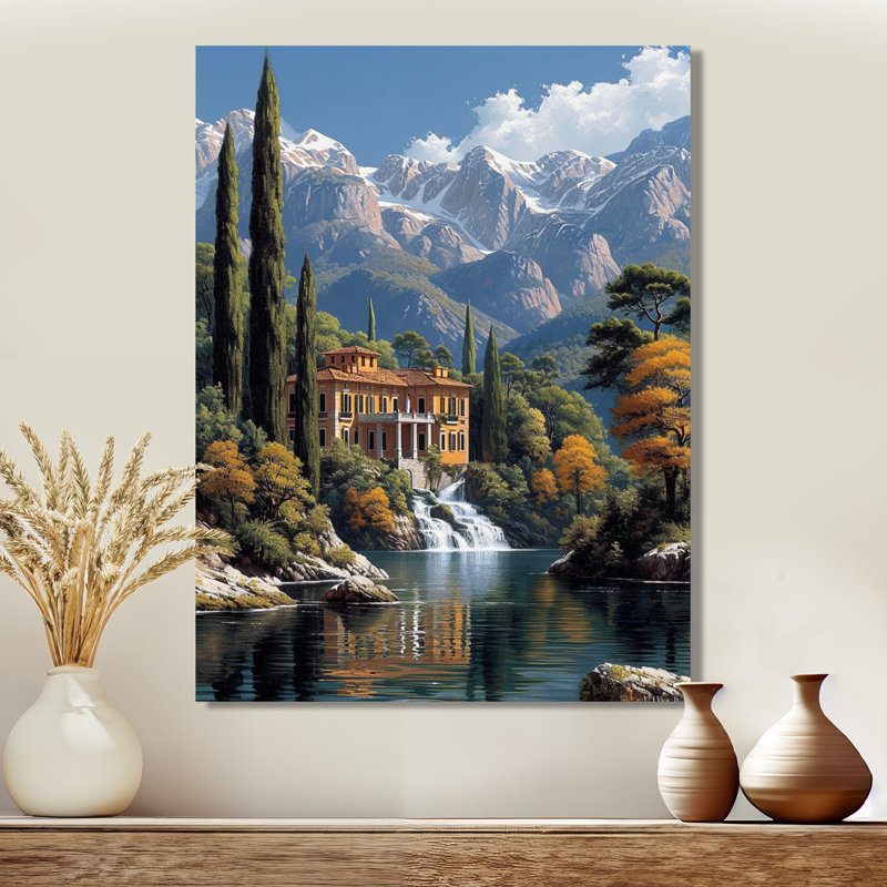 Idyllique maison suisse au bord du lac Blue Mountain, Toile tendue, H 44 po x l 34 po