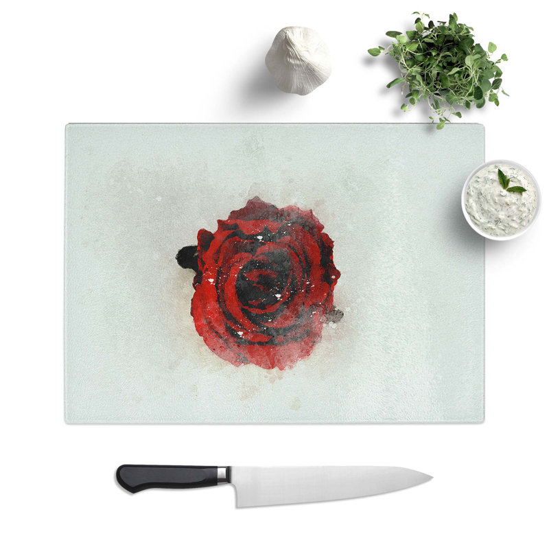 Tempered Glass Rose in Bloom Chopping Board, 39 cm W x 28.5 cm L