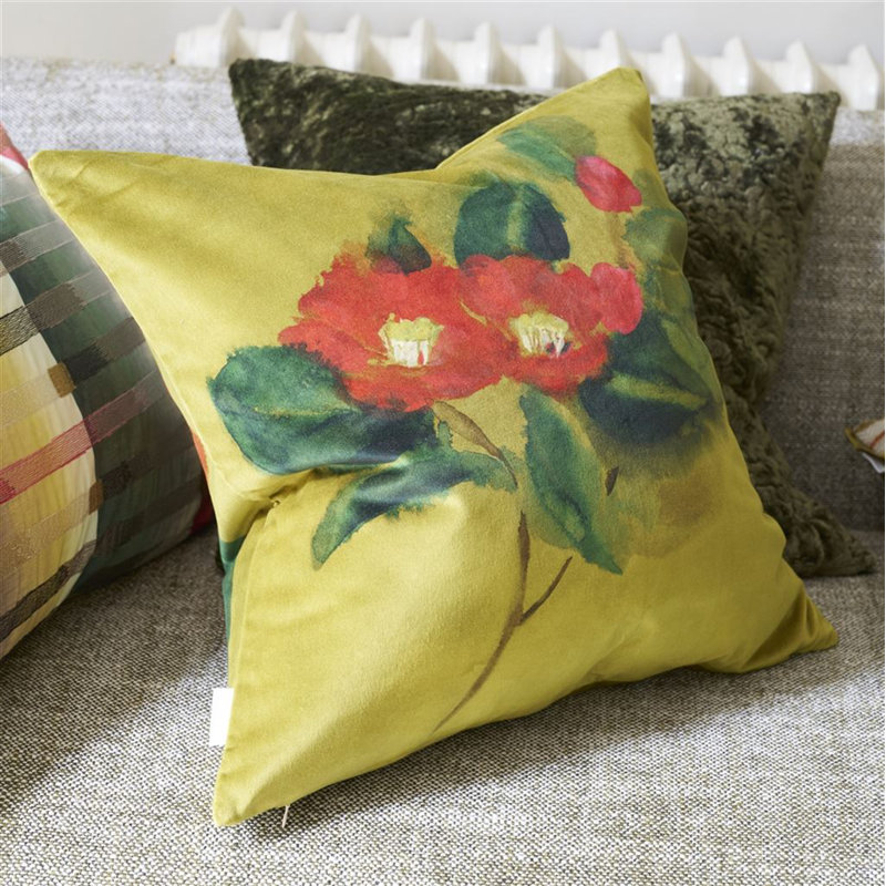 Camellia Velours Mimosa Decorative Pillow