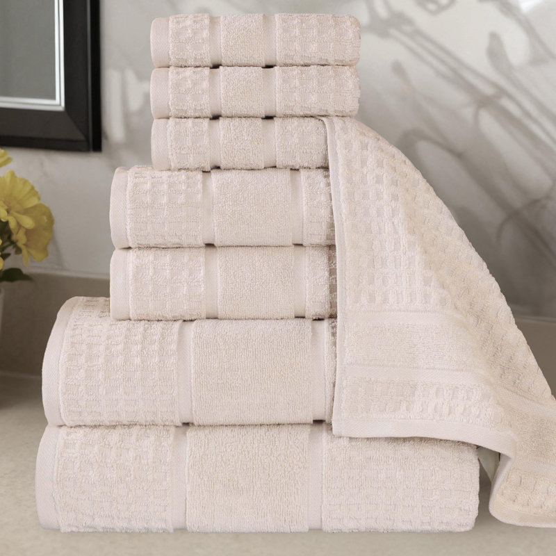   Zero-Twist Cotton Towel Set - Honeycomb Waffle Texture - Quick-Dry, Ivory