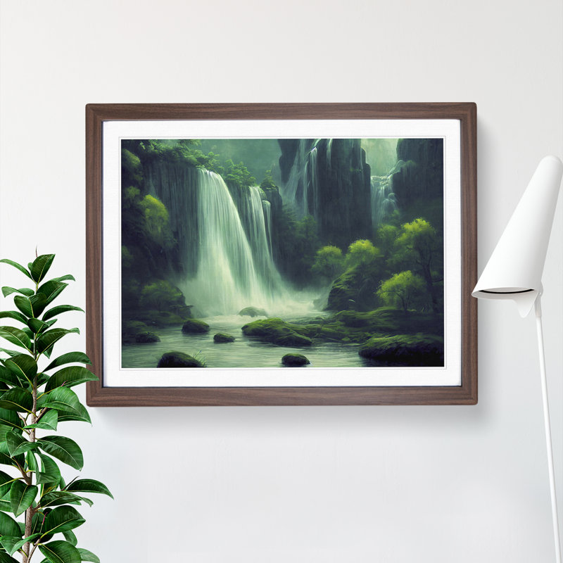Exquisite Waterfall - Single Picture Frame Print, Walnut, 46cm H x 64cm W x 2cm D
