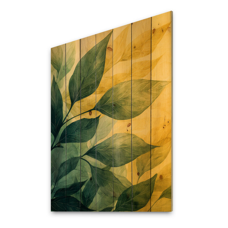 Green Yellow Summer Leaves Foliage Collage III - Leaves Wood Wall Art - On Natural Pine Wood, 44" H x 34" W x 0.78" D