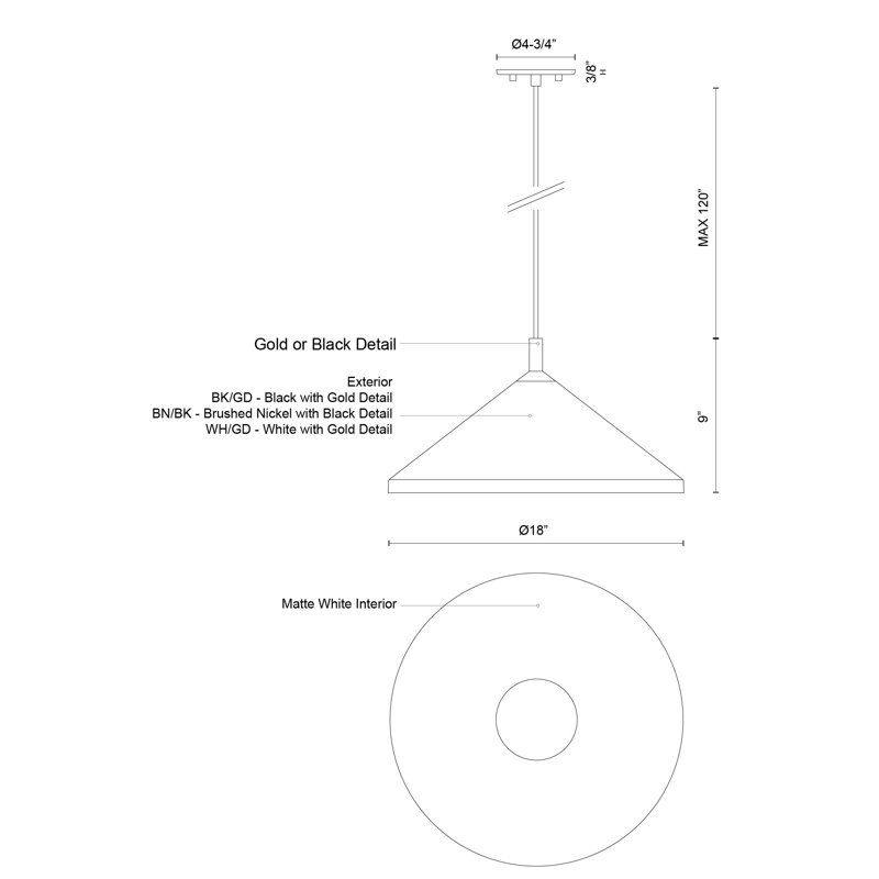 Brushed Nickel and White Aluminum Drum Pendant Light, 18 in