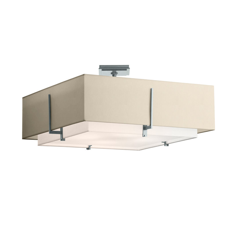 Exos Square Large Double Shade Semi Flush Mount, Flax, Oil Rubbed Bronze