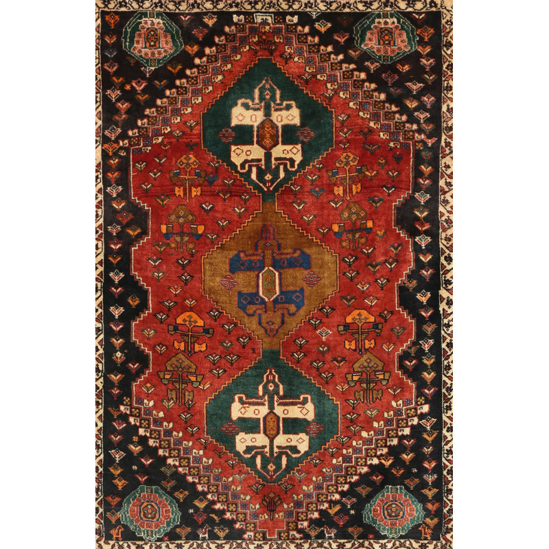 Tapis traditionnel rouge / noir Eneli, Rectangle 2 pi x 4 pi