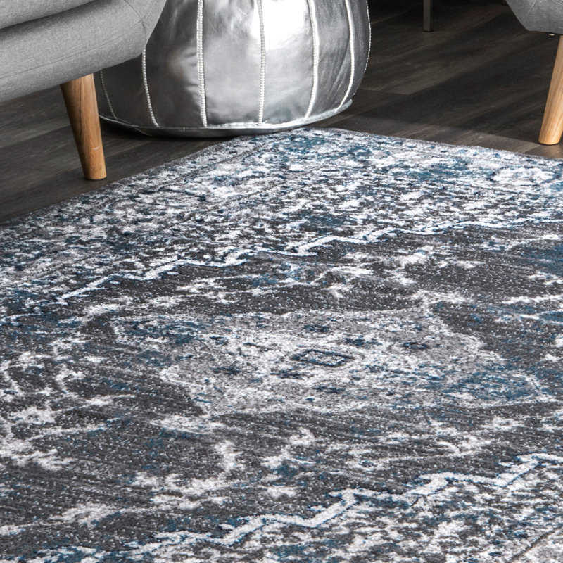 Tapis oriental gris / bleu Cyle, Rectangle 6 pi 7 po x 9 pi