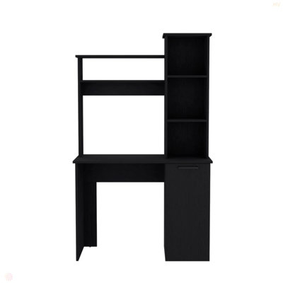Carson Computer Desk With Hutch, Single Door Cabinet, Expansive Work Surface And 3-Tier Storage Shelves