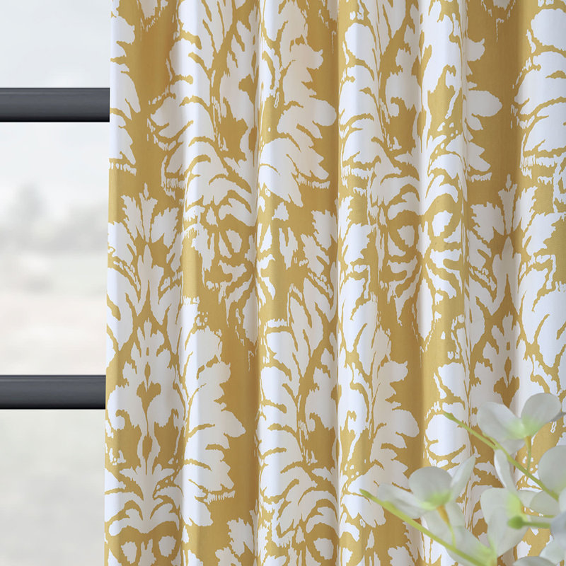 Abisia Regal Damask Printed Cotton Twill Room Darkening Curtain Single Panel, Sun, 50"W x 96"L