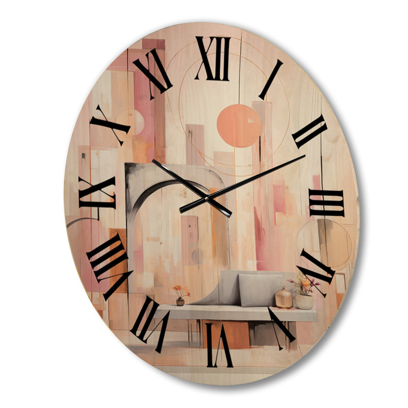 Golden City Dreams - Illustration rétro - horloge murale géométrique moderne surdimensionnée en bois, Moyenne